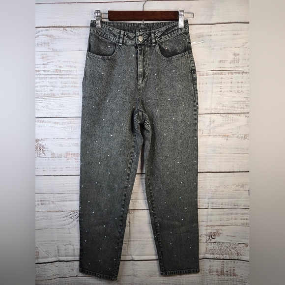 Le Lis Denim - NWOT Le Lis High Rise Gray/black Denim Jeans Women Size 24 Xsmall Rhinestones